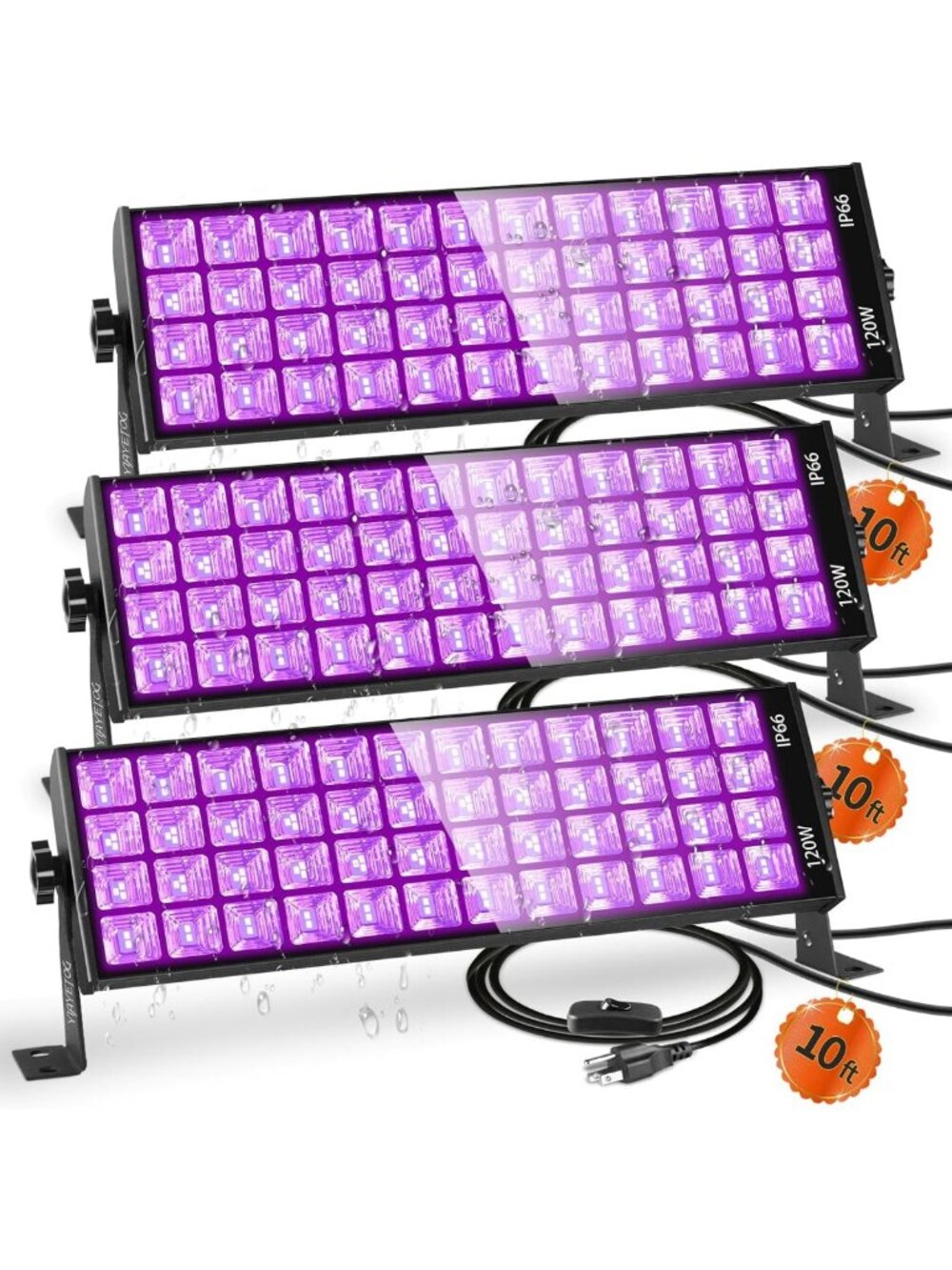 120W Waterproof LED Black Light Bar - 3 Pack, Perfect for Parties & Events